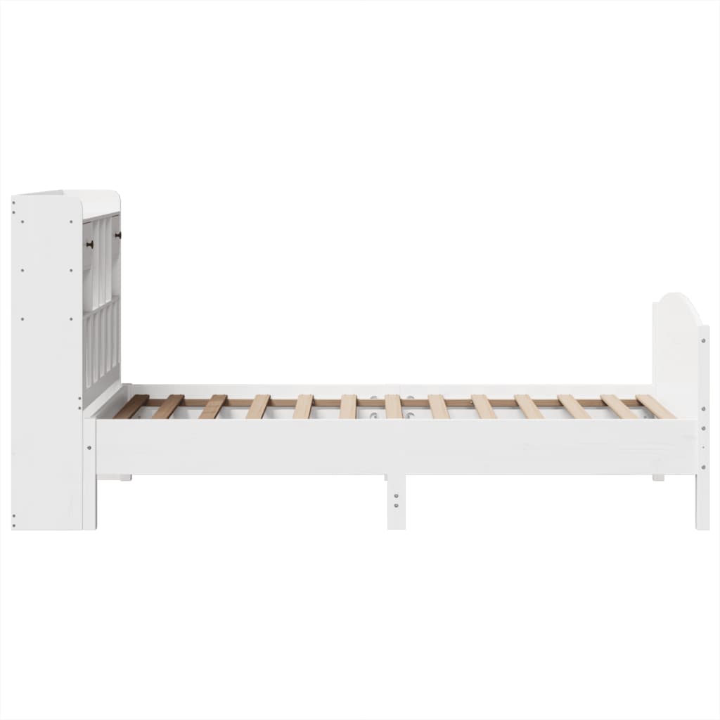 fehér tömör fenyőfa könyvespolcos ágy matrac nélkül 90 x 200 cm