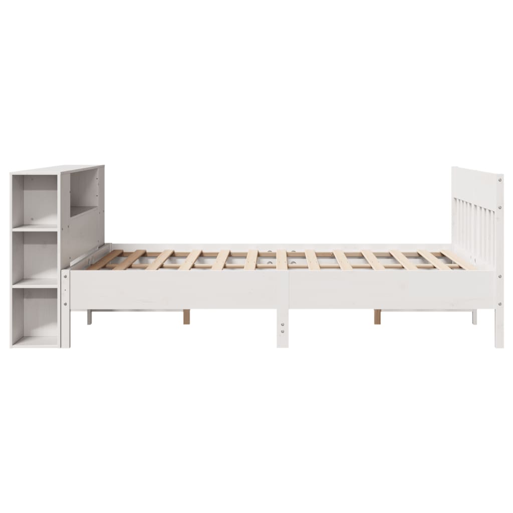 fehér tömör fenyőfa könyvespolcos ágy matrac nélkül 150x200 cm