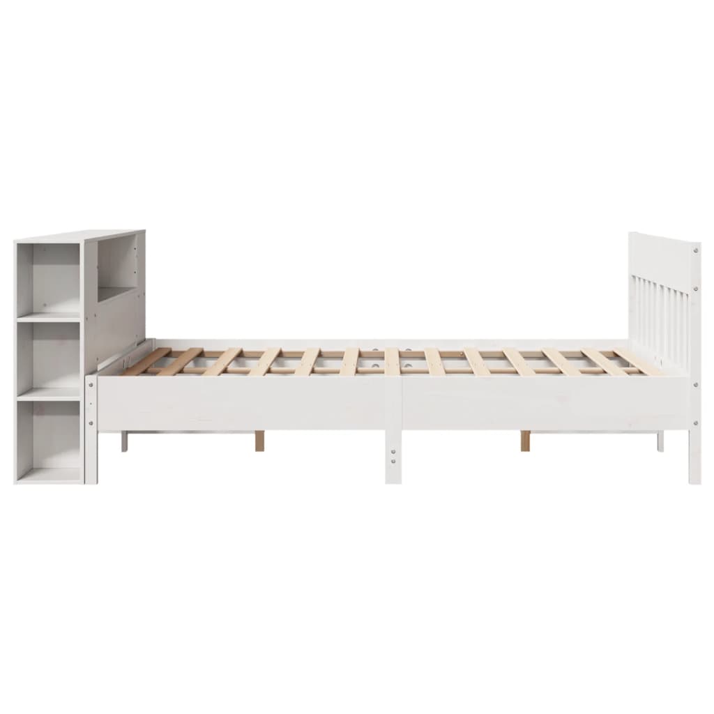 fehér tömör fenyőfa könyvespolcos ágy matrac nélkül 135x190 cm