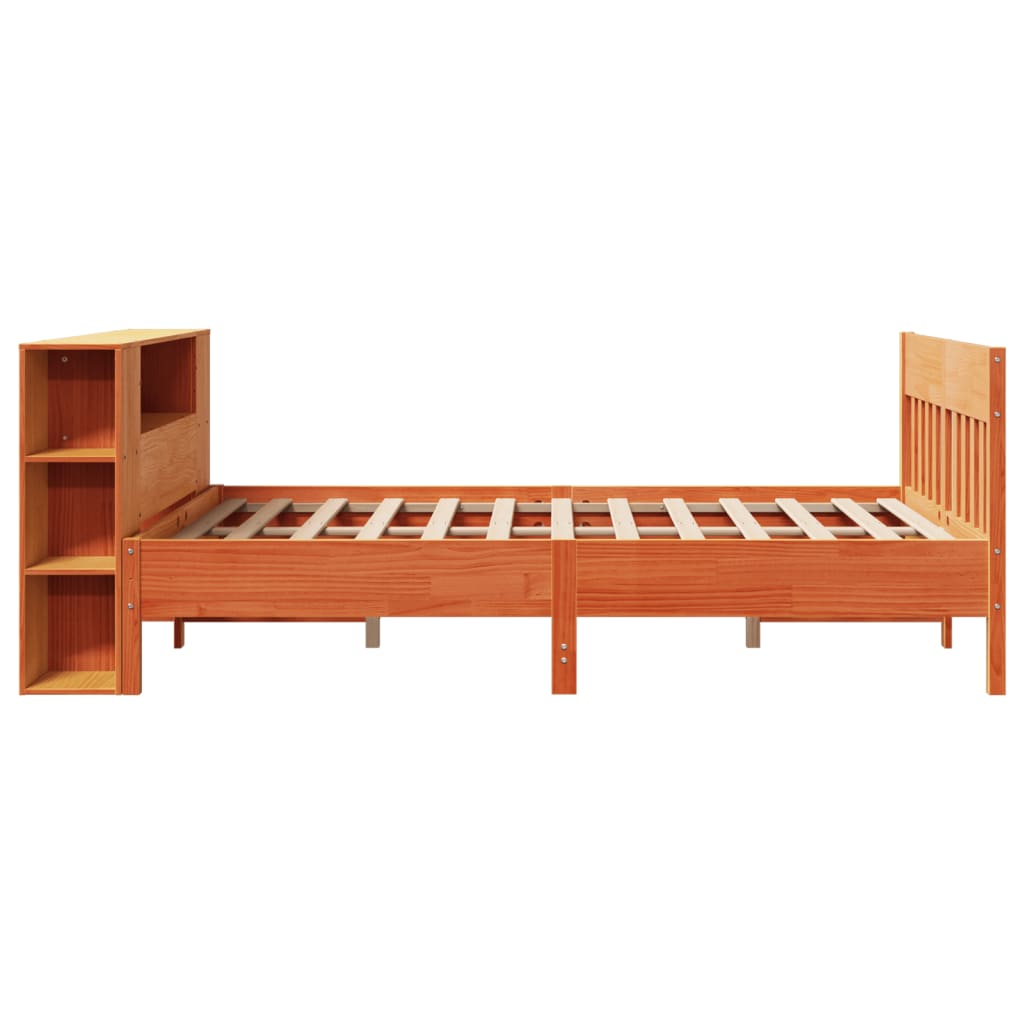 barna tömör fenyőfa könyvespolcos ágy matrac nélkül 135 x 190cm