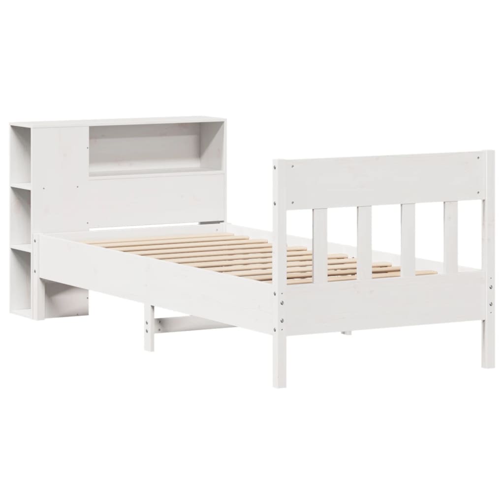 fehér tömör fenyőfa könyvespolcos ágy matrac nélkül 75 x 190 cm
