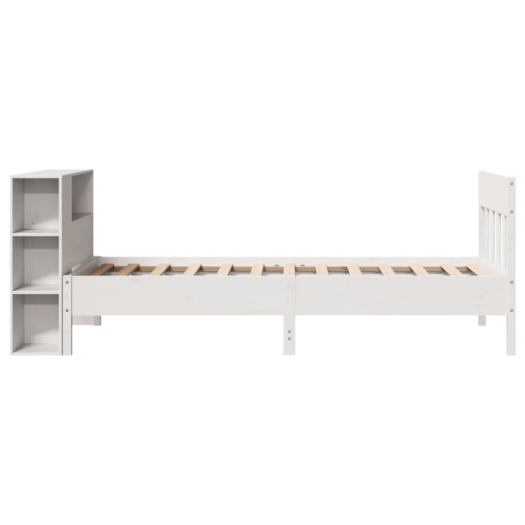 fehér tömör fenyőfa könyvespolcos ágy matrac nélkül 75 x 190 cm