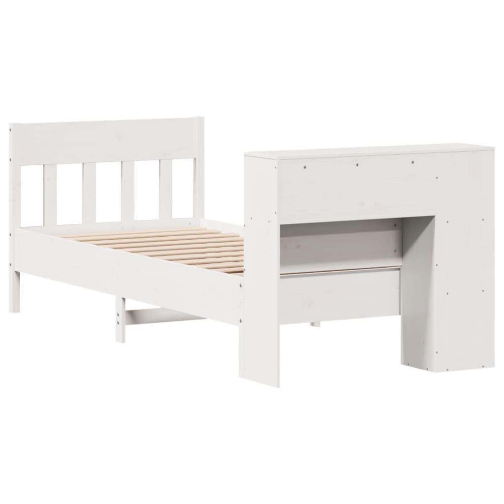 fehér tömör fenyőfa könyvespolcos ágy matrac nélkül 75 x 190 cm