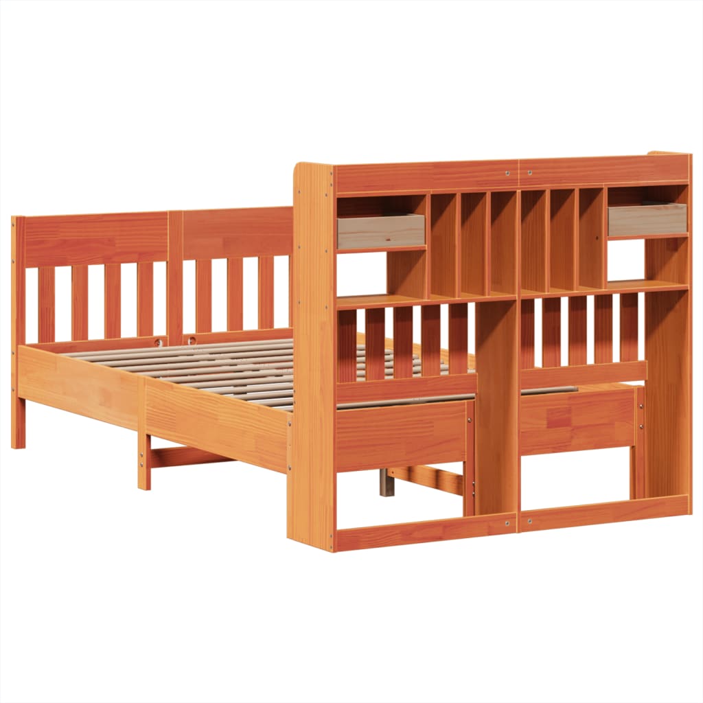 viaszbarna tömör fenyőfa ágy matrac nélkül 135 x 190 cm