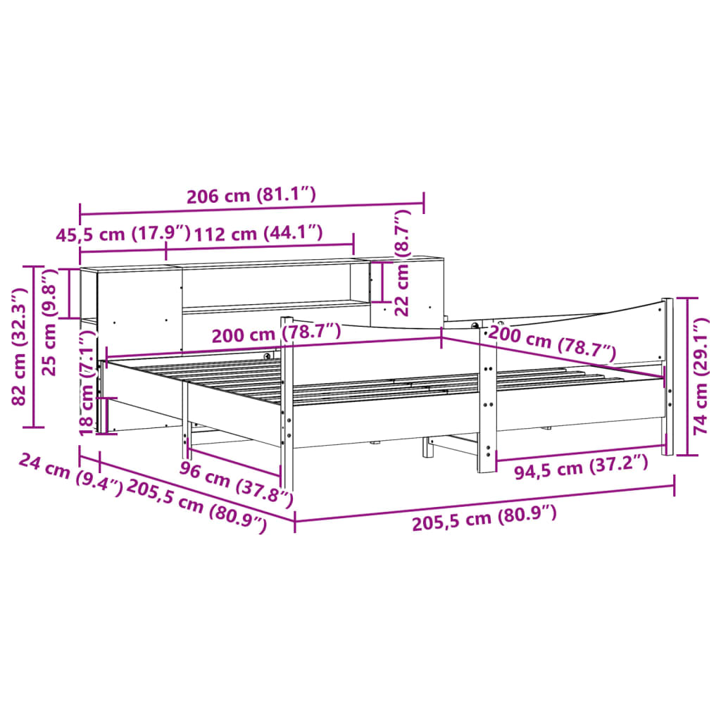 viaszbarna tömör fenyőfa ágy matrac nélkül 200 x 200 cm