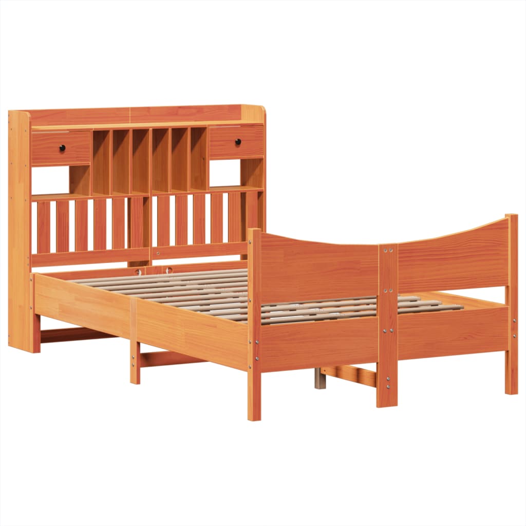 viaszbarna tömör fenyőfa ágy matrac nélkül 135 x 190 cm
