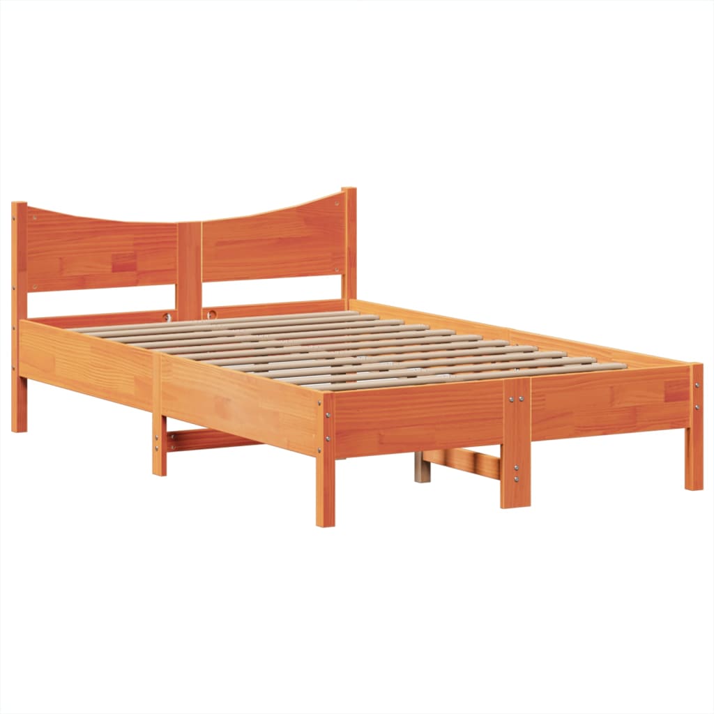 viaszbarna tömör fenyőfa ágy matrac nélkül 135 x 190 cm