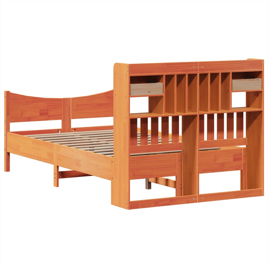 viaszbarna tömör fenyőfa ágy matrac nélkül 135 x 190 cm