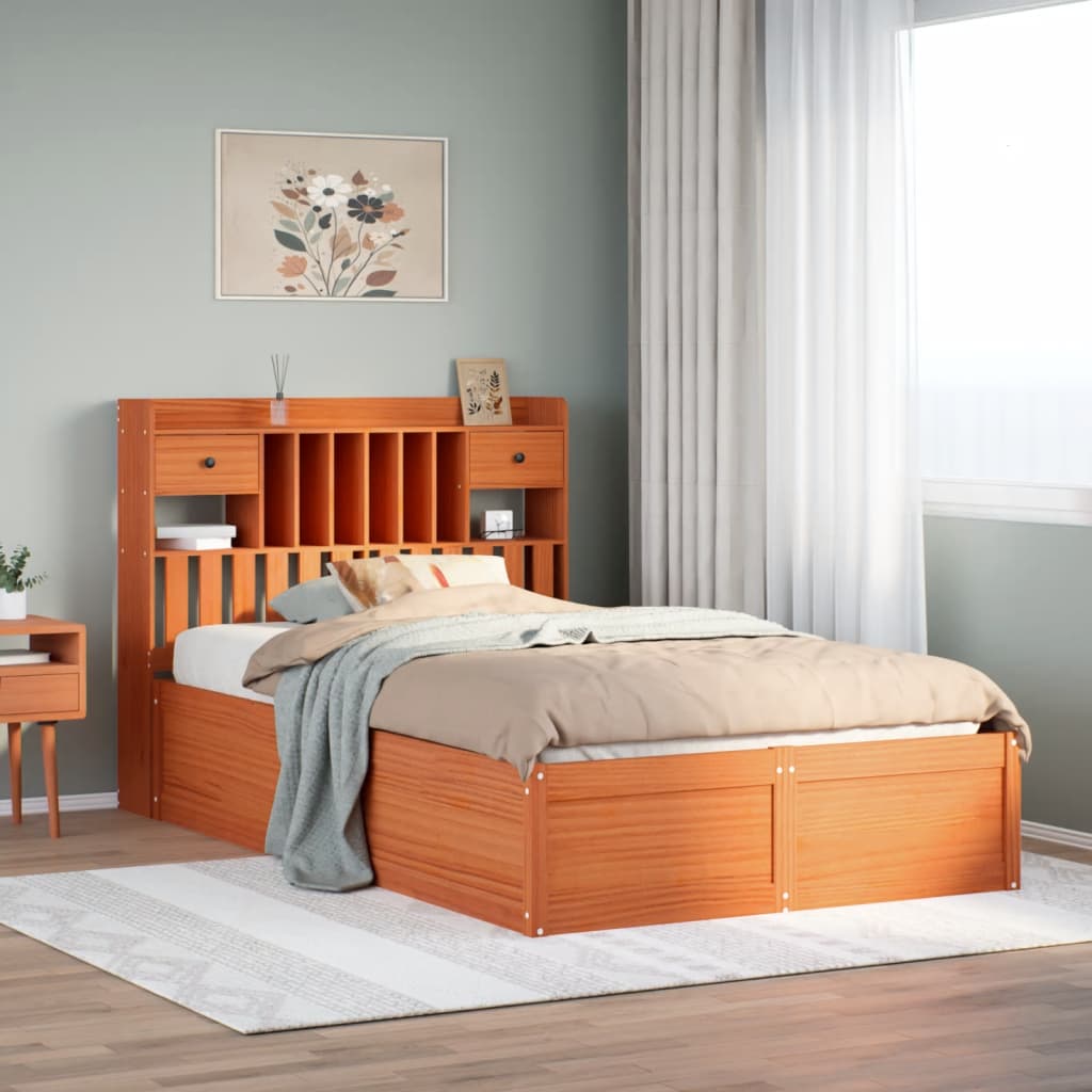 viaszbarna tömör fenyőfa ágy matrac nélkül 135 x 190 cm