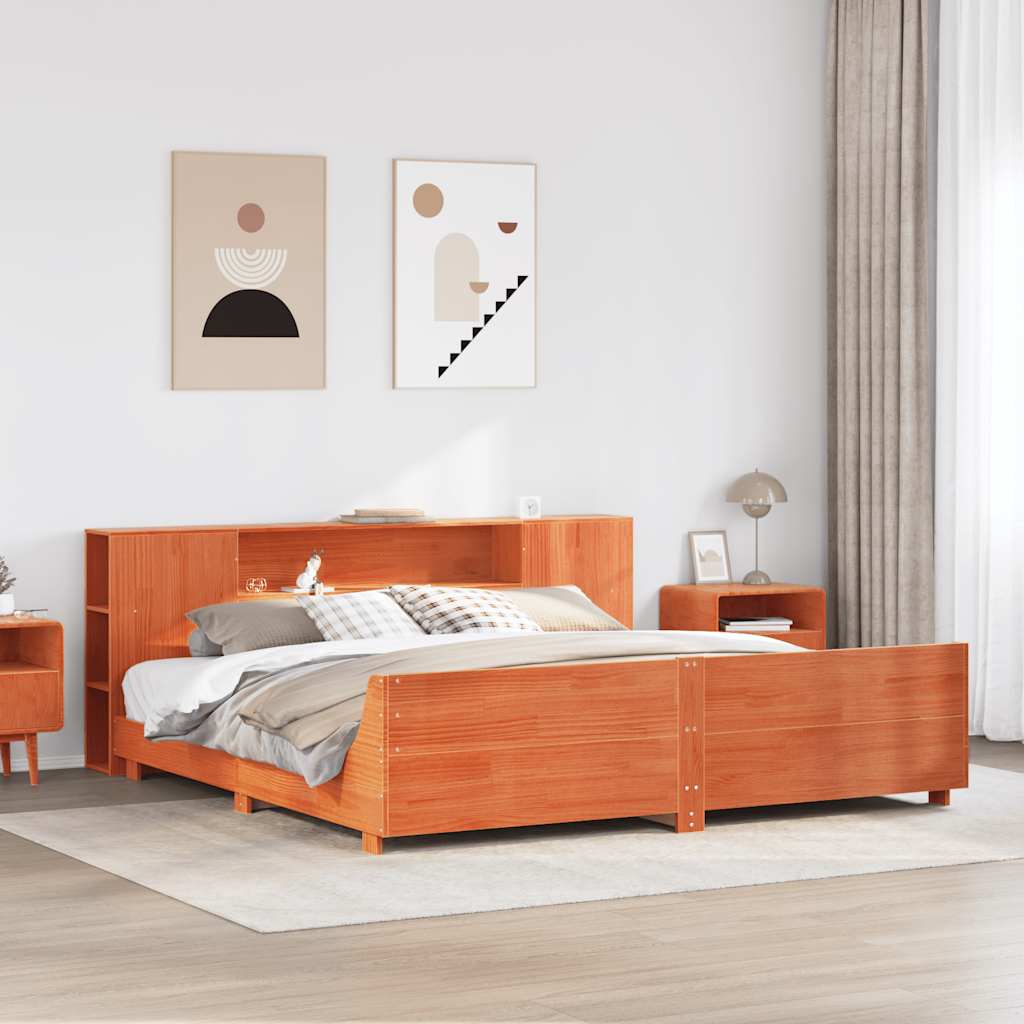 viaszbarna tömör fenyőfa ágy matrac nélkül 200 x 200 cm