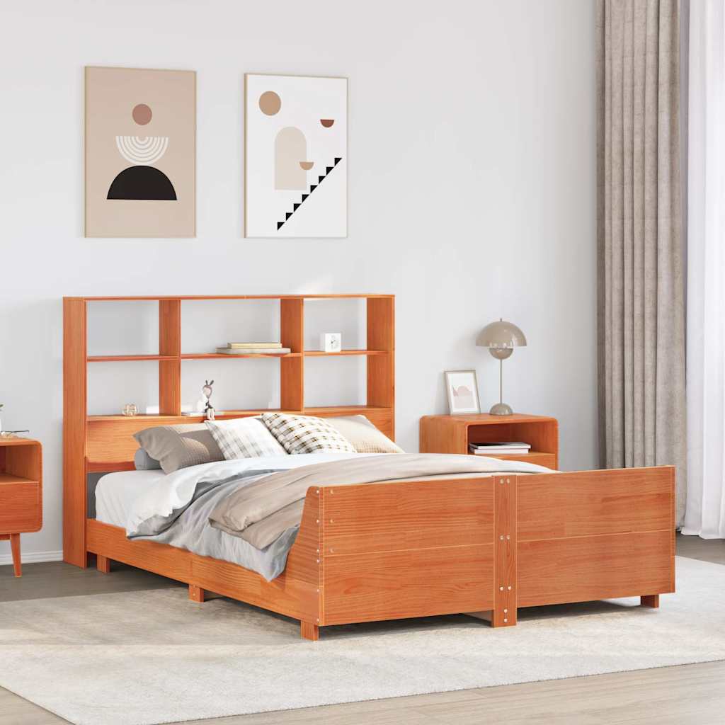 viaszbarna tömör fenyőfa ágy matrac nélkül 140 x 190 cm