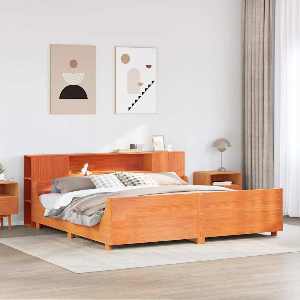 viaszbarna tömör fenyőfa ágy matrac nélkül 200 x 200 cm
