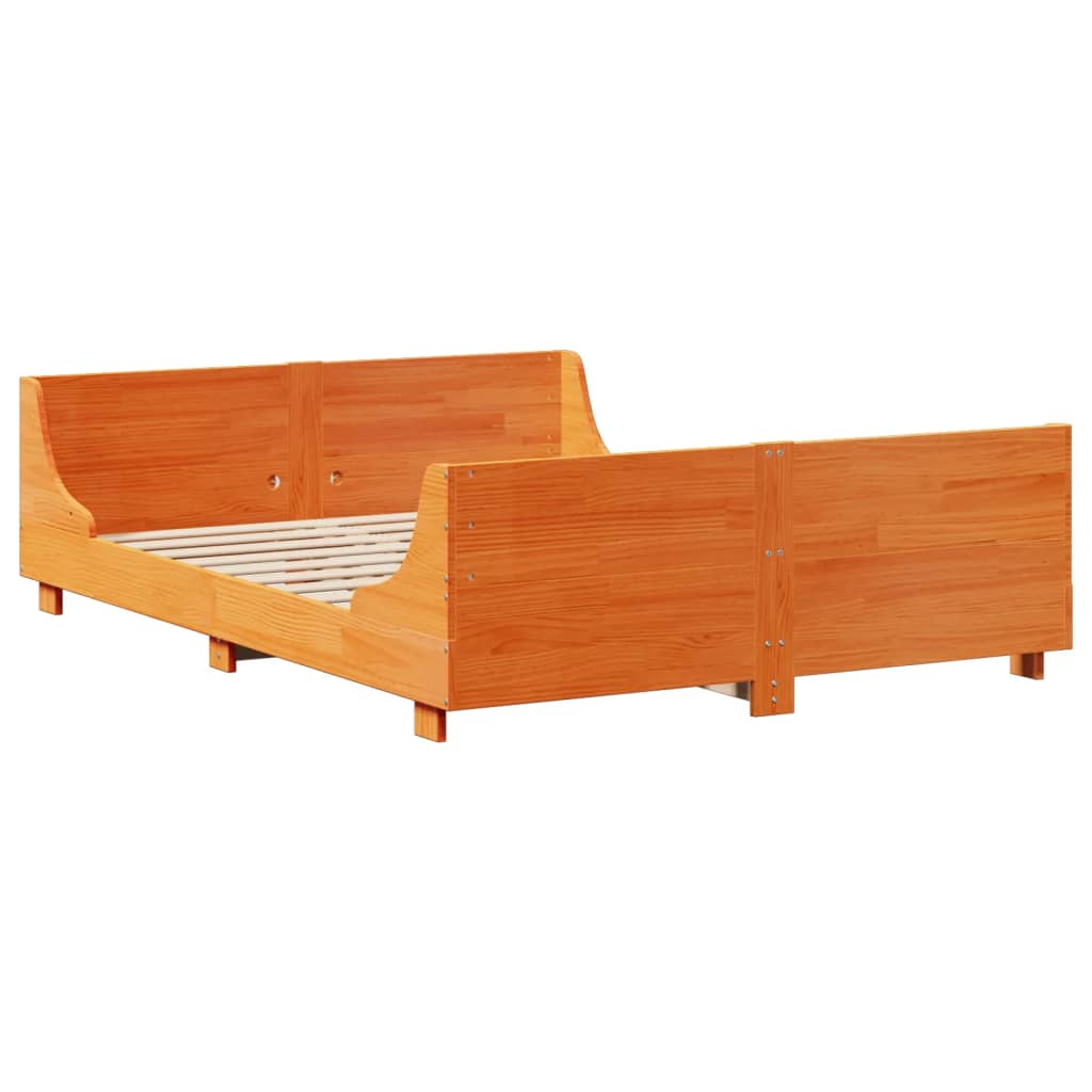 viaszbarna tömör fenyőfa ágy matrac nélkül 140 x 190 cm