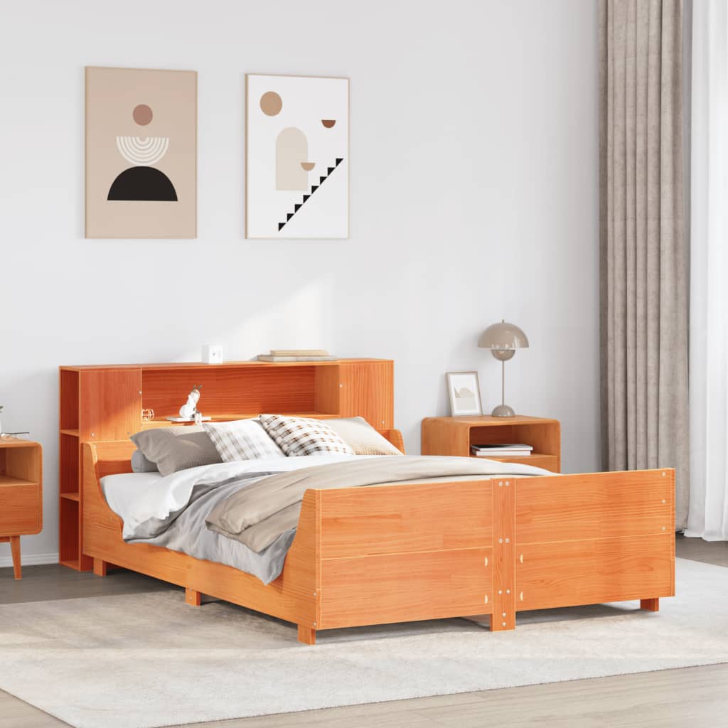 viaszbarna tömör fenyőfa ágy matrac nélkül 135 x 190 cm