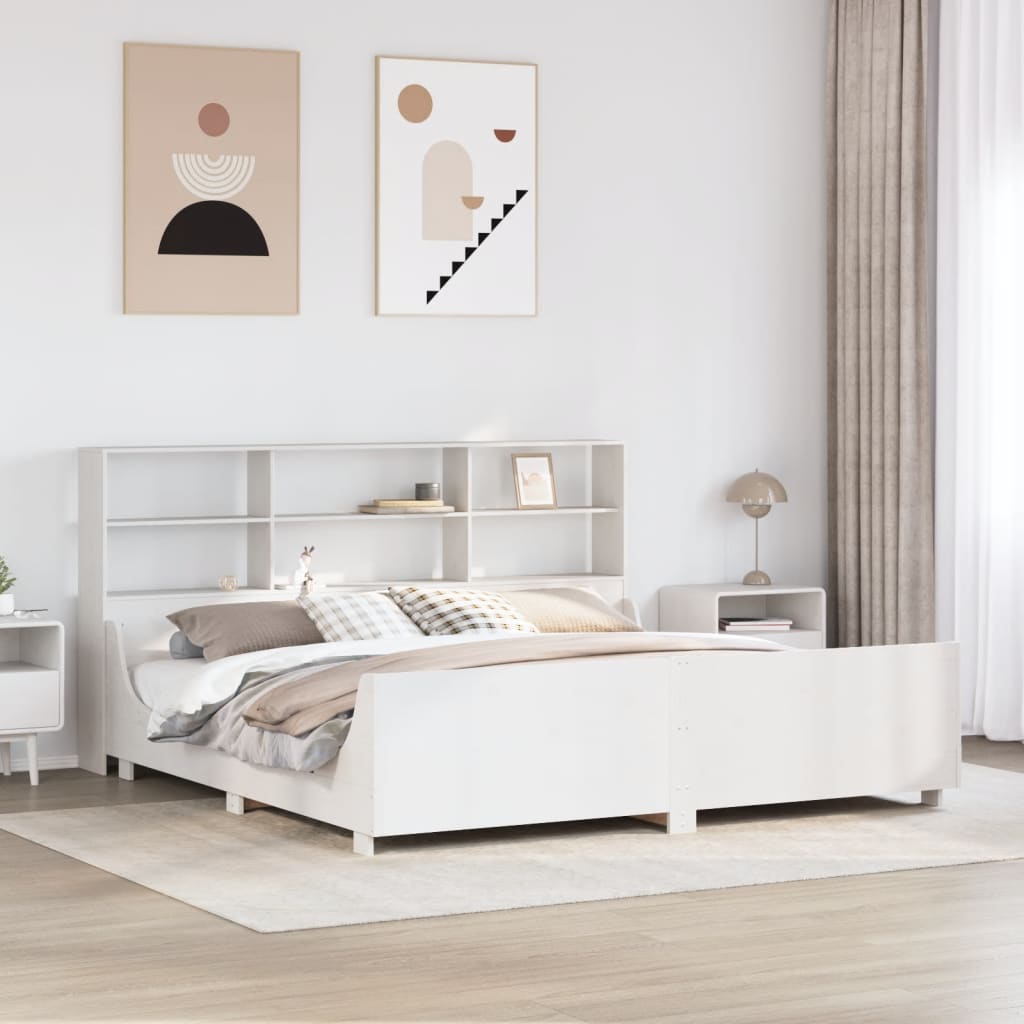 fehér tömör fa könyvespolcos ágy matrac nélkül 180 x 200 cm