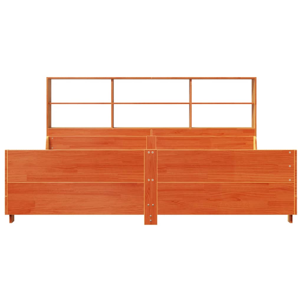 viaszbarna tömör fa könyvespolcos ágy matrac nélkül 180 x 200cm