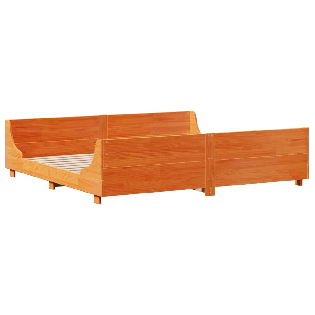 viaszbarna tömör fa könyvespolcos ágy matrac nélkül 180 x 200cm
