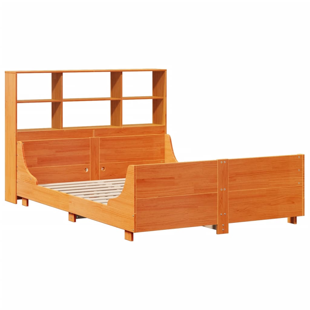 viaszbarna tömör fa könyvespolcos ágy matrac nélkül 120 x 200cm
