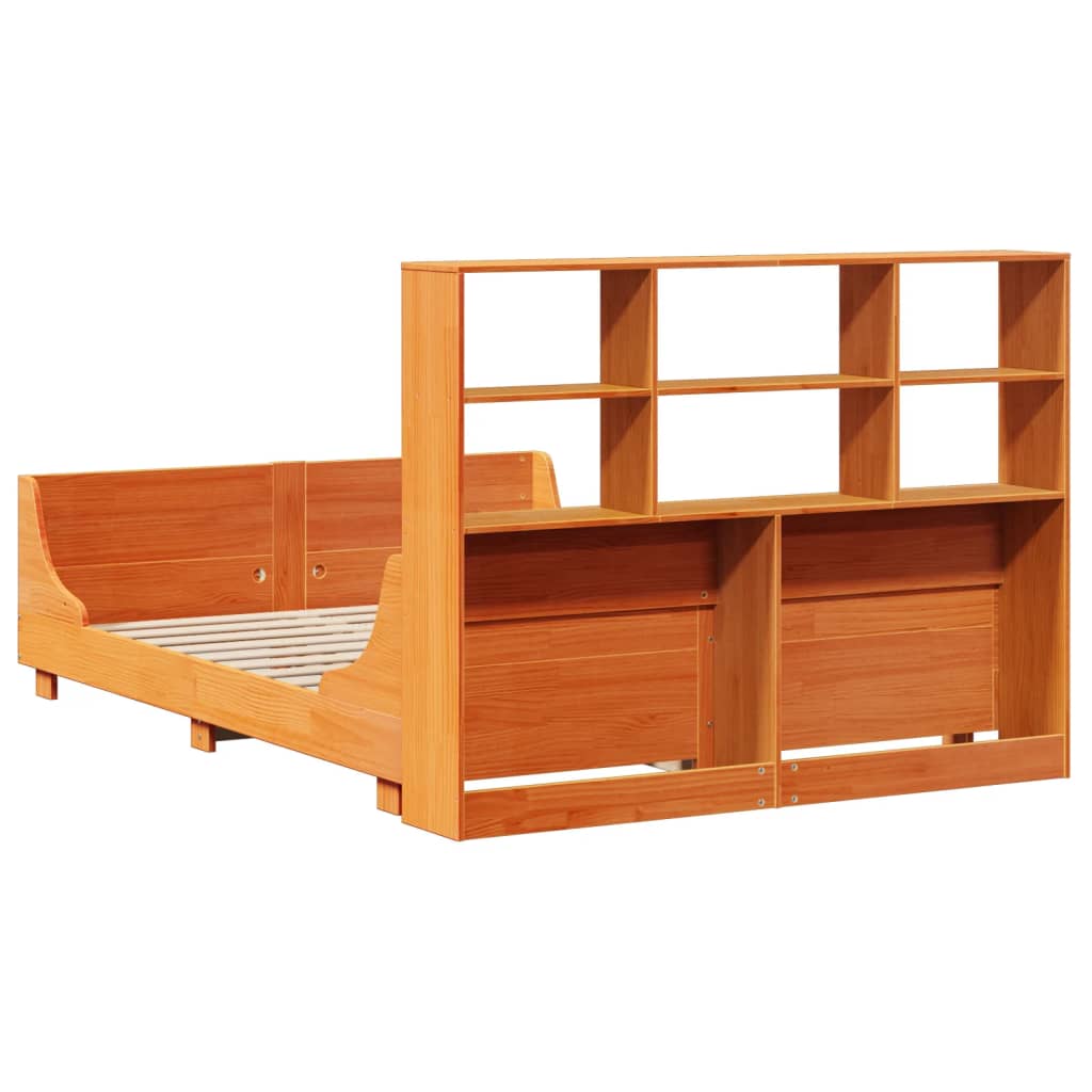 viaszbarna tömör fa könyvespolcos ágy matrac nélkül 120 x 190cm
