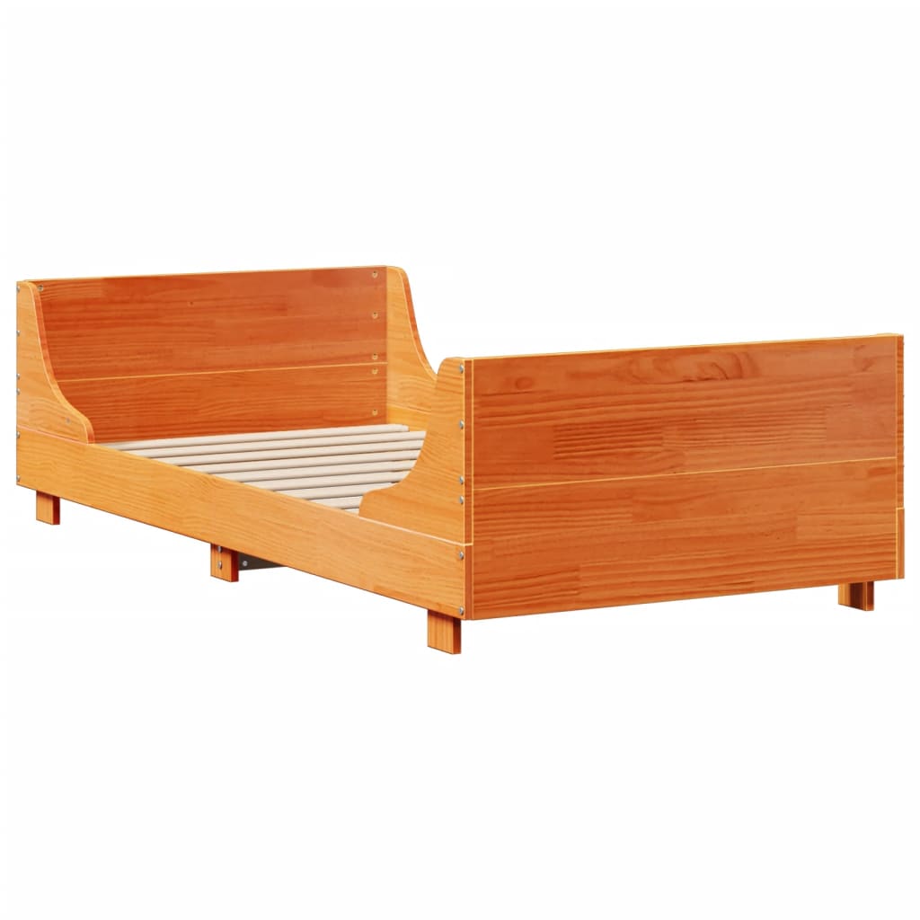 viaszbarna tömör fa könyvespolcos ágy matrac nélkül 75 x 190 cm