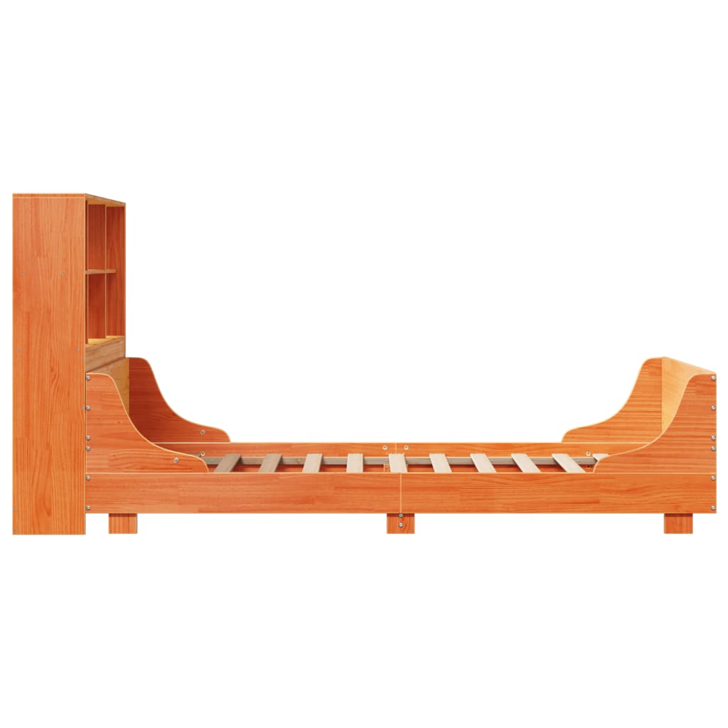 viaszbarna tömör fa könyvespolcos ágy matrac nélkül 75 x 190 cm