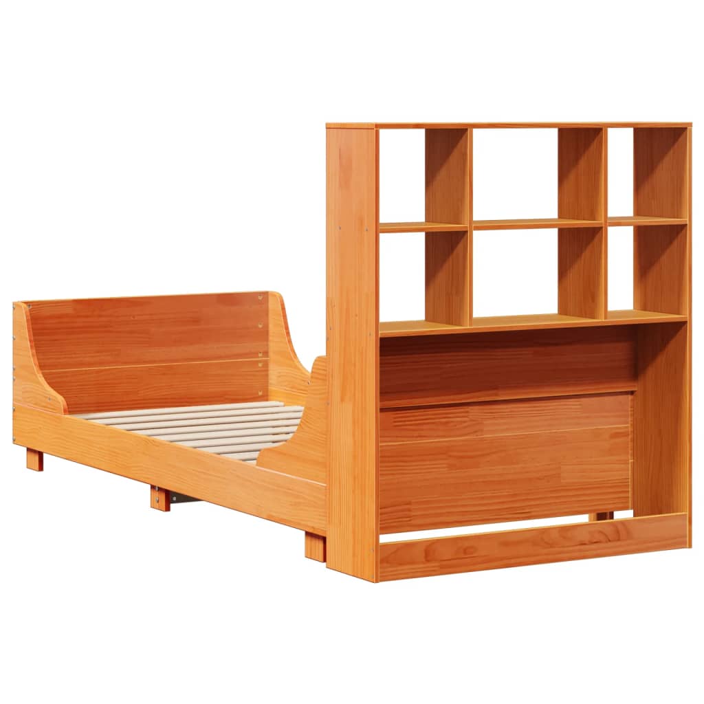 viaszbarna tömör fa könyvespolcos ágy matrac nélkül 75 x 190 cm