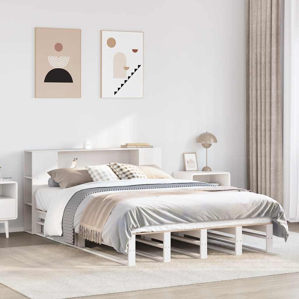 fehér tömör fa könyvespolcos ágy matrac nélkül 140 x 200 cm