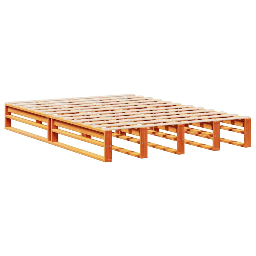 viaszbarna tömör fa könyvespolcos ágy matrac nélkül 150 x 200cm