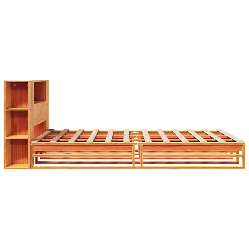 viaszbarna tömör fa könyvespolcos ágy matrac nélkül 150 x 200cm