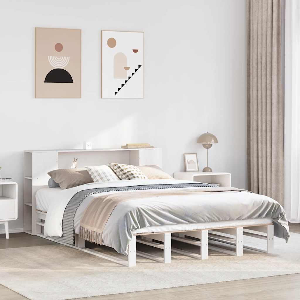 fehér tömör fa könyvespolcos ágy matrac nélkül 160 x 200 cm