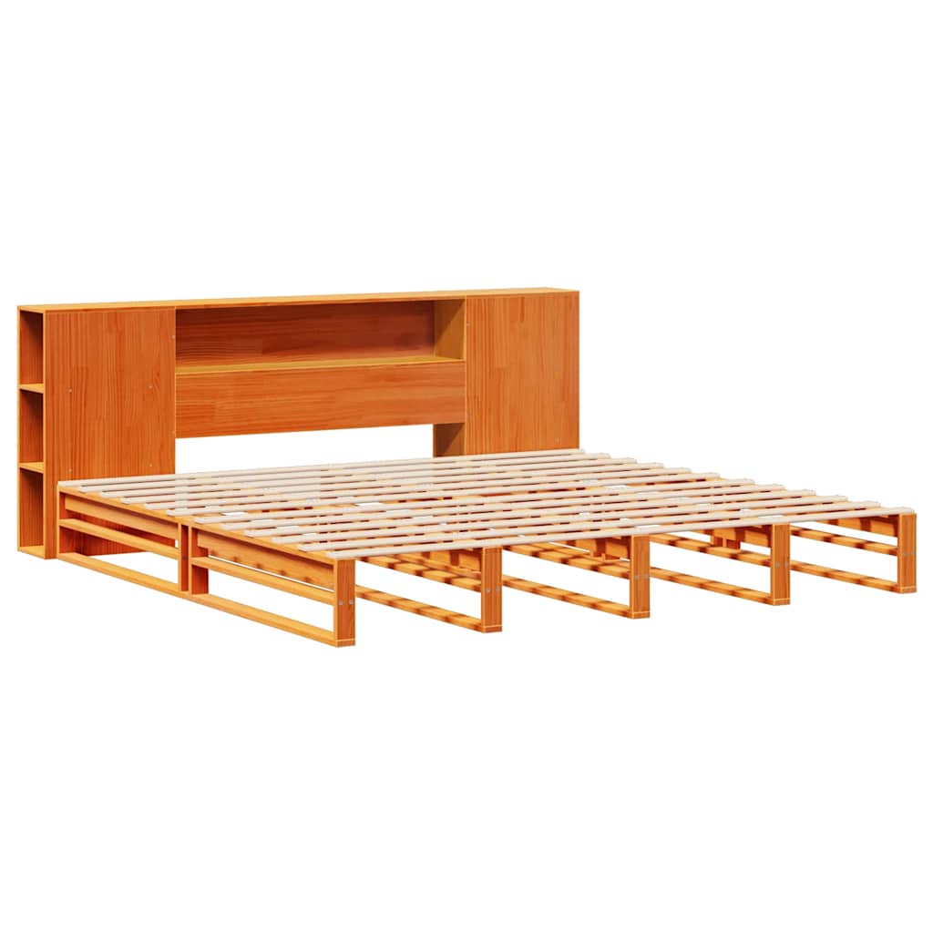 viaszbarna tömör fa könyvespolcos ágy matrac nélkül 200 x 200cm