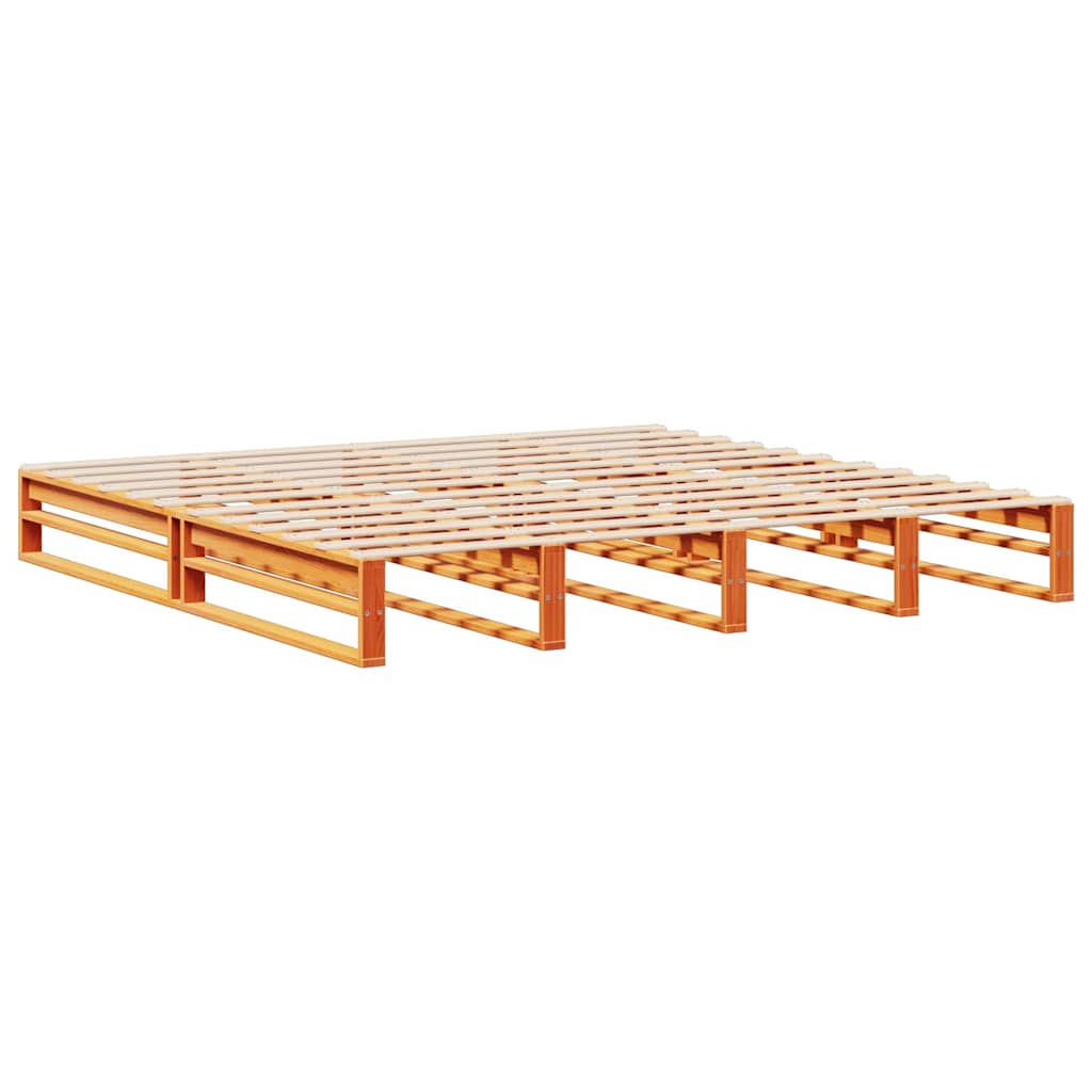 viaszbarna tömör fa könyvespolcos ágy matrac nélkül 200 x 200cm