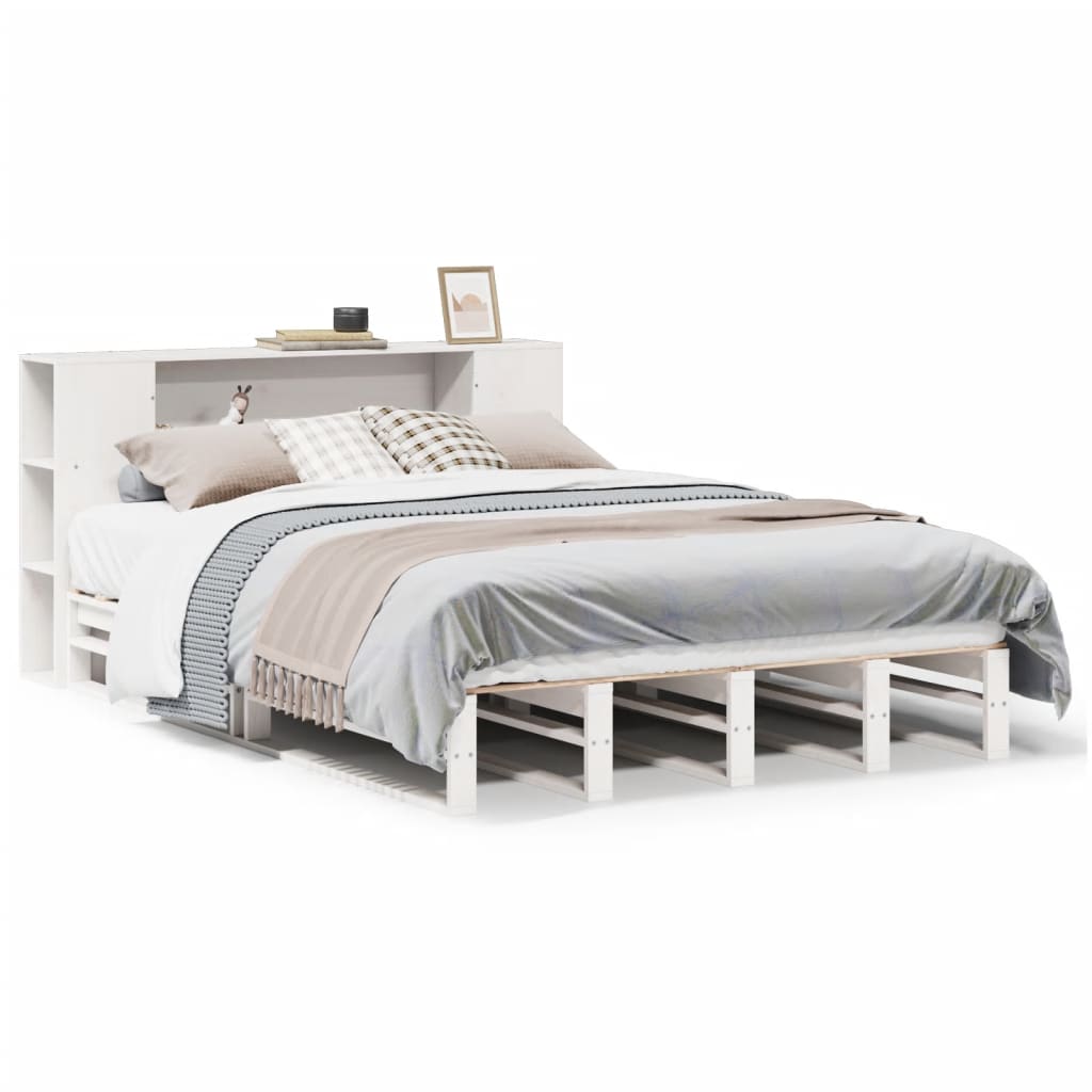 fehér tömör fa könyvespolcos ágy matrac nélkül 135x190 cm