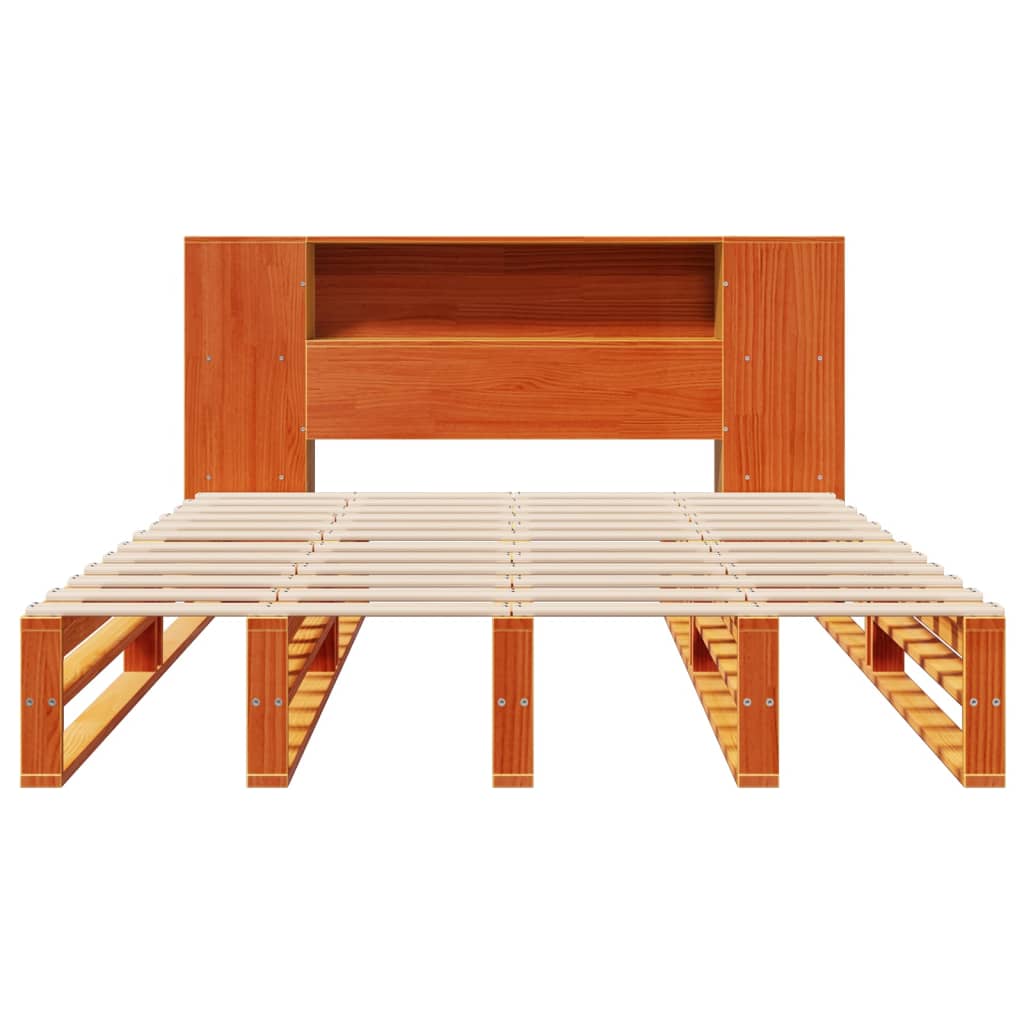 viaszbarna tömör fa könyvespolcos ágy matrac nélkül 135 x 190cm