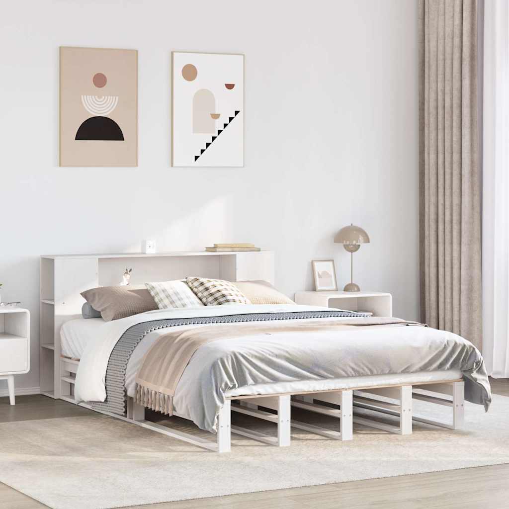 fehér tömör fa könyvespolcos ágy matrac nélkül 140 x 190 cm