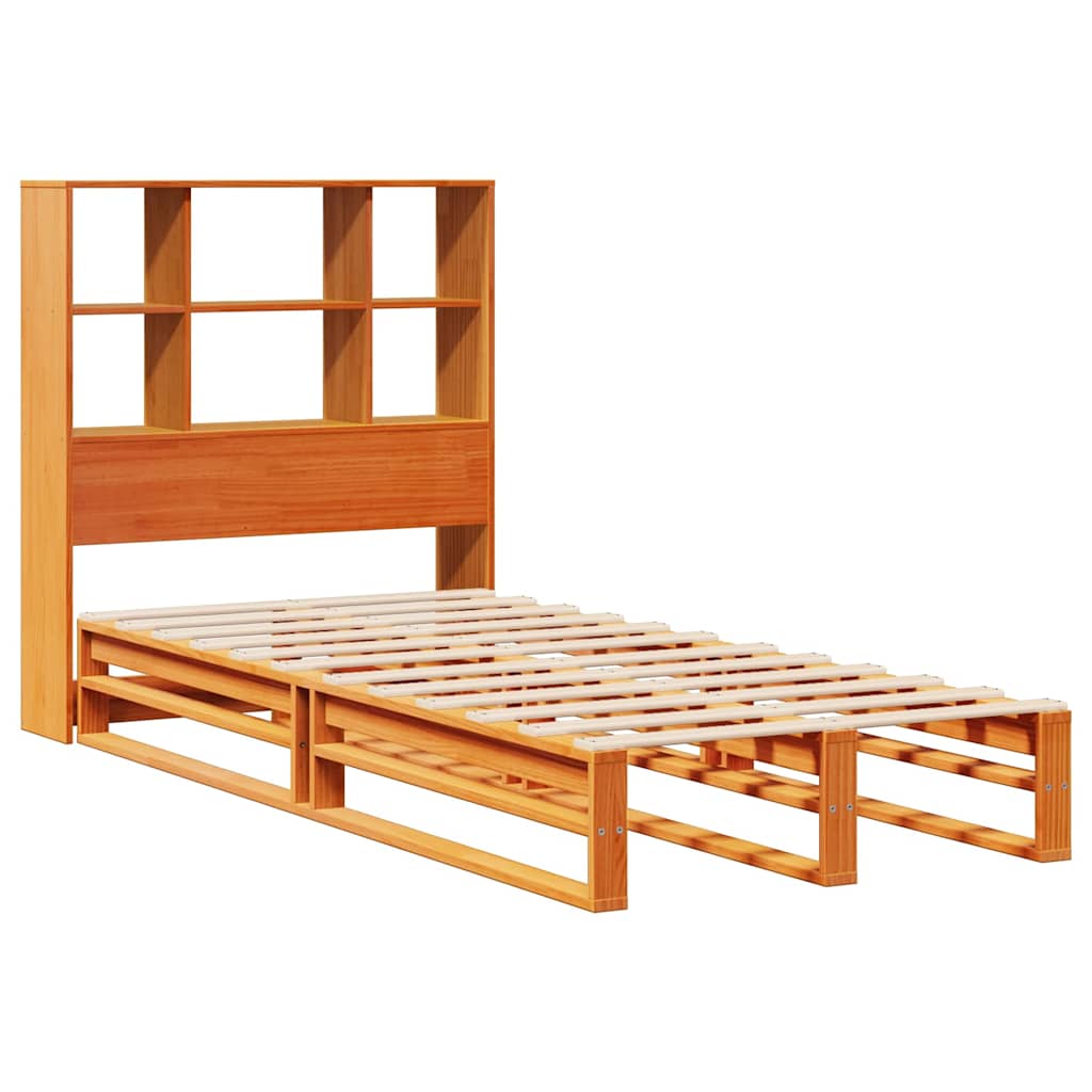 viaszbarna tömör fa könyvespolcos ágy matrac nélkül 100 x 200cm