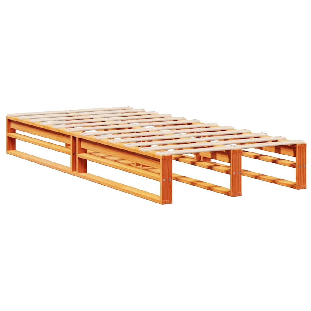 viaszbarna tömör fa könyvespolcos ágy matrac nélkül 100 x 200cm