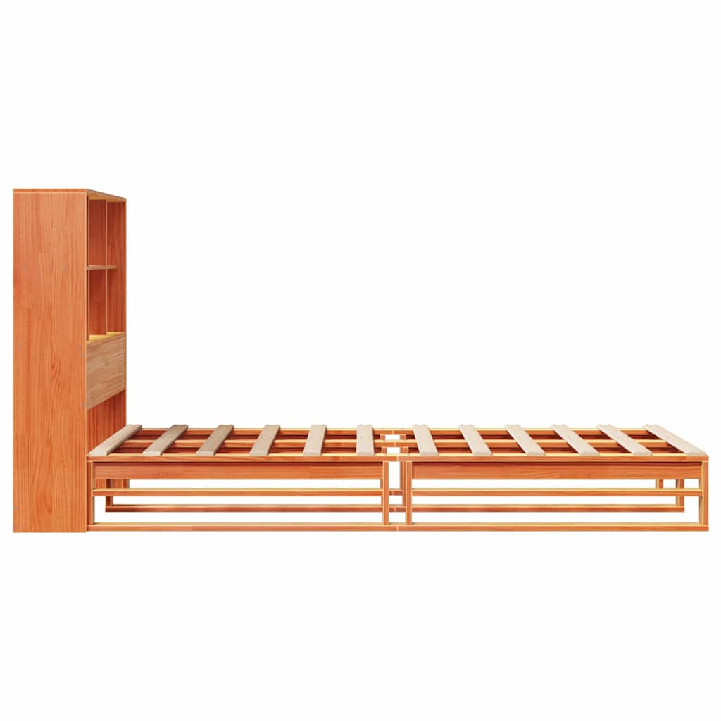 viaszbarna tömör fa könyvespolcos ágy matrac nélkül 100 x 200cm