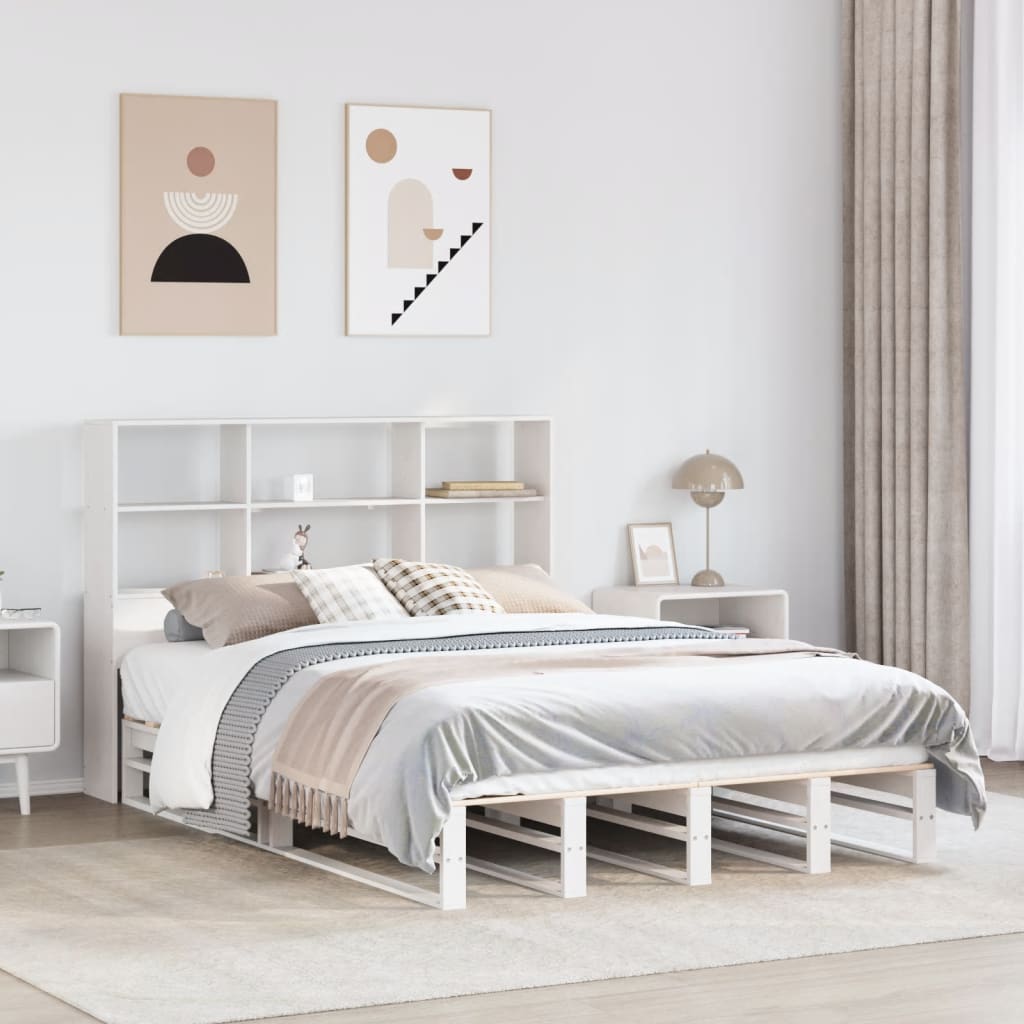 fehér tömör fa könyvespolcos ágy matrac nélkül 160 x 200 cm