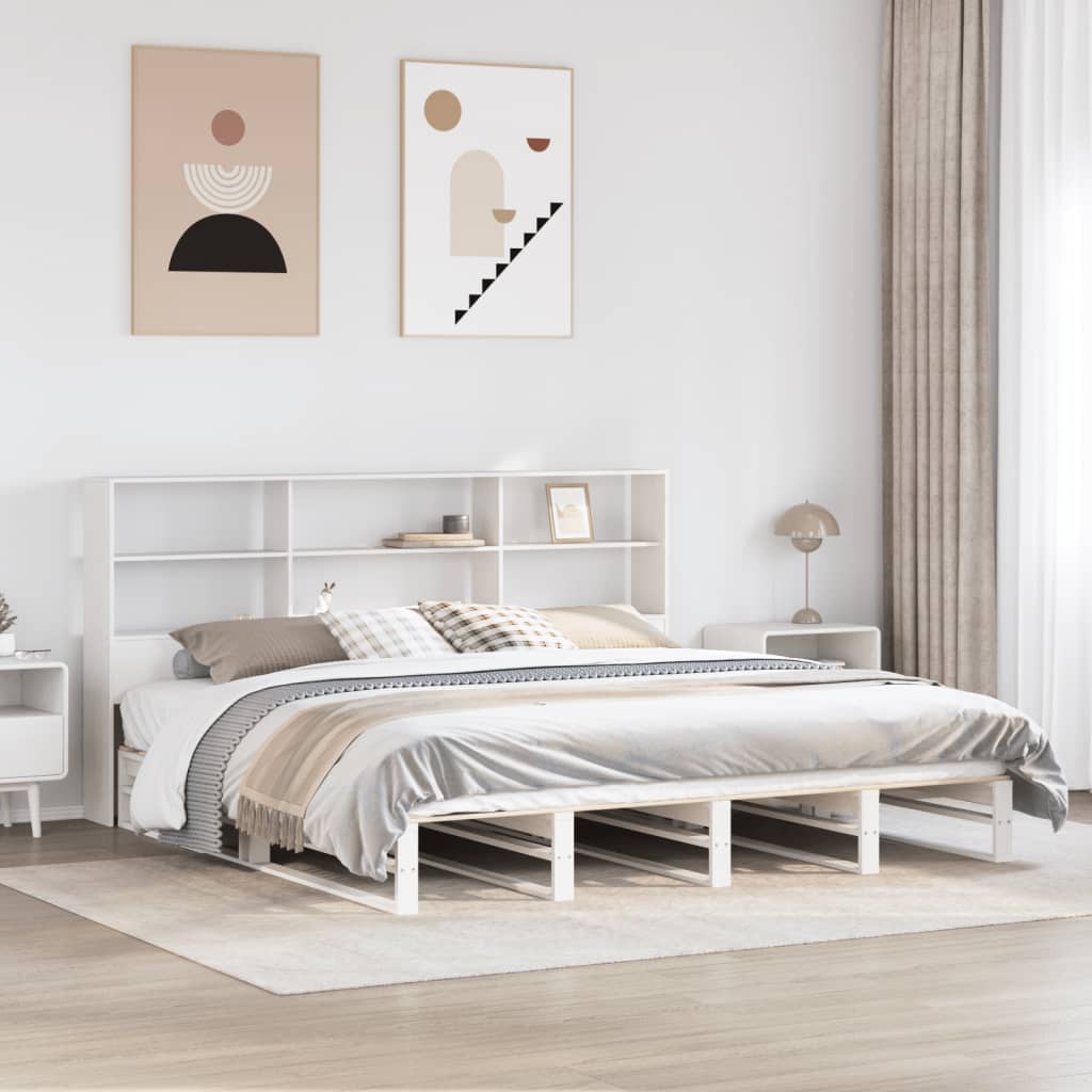 fehér tömör fa könyvespolcos ágy matrac nélkül 180 x 200 cm