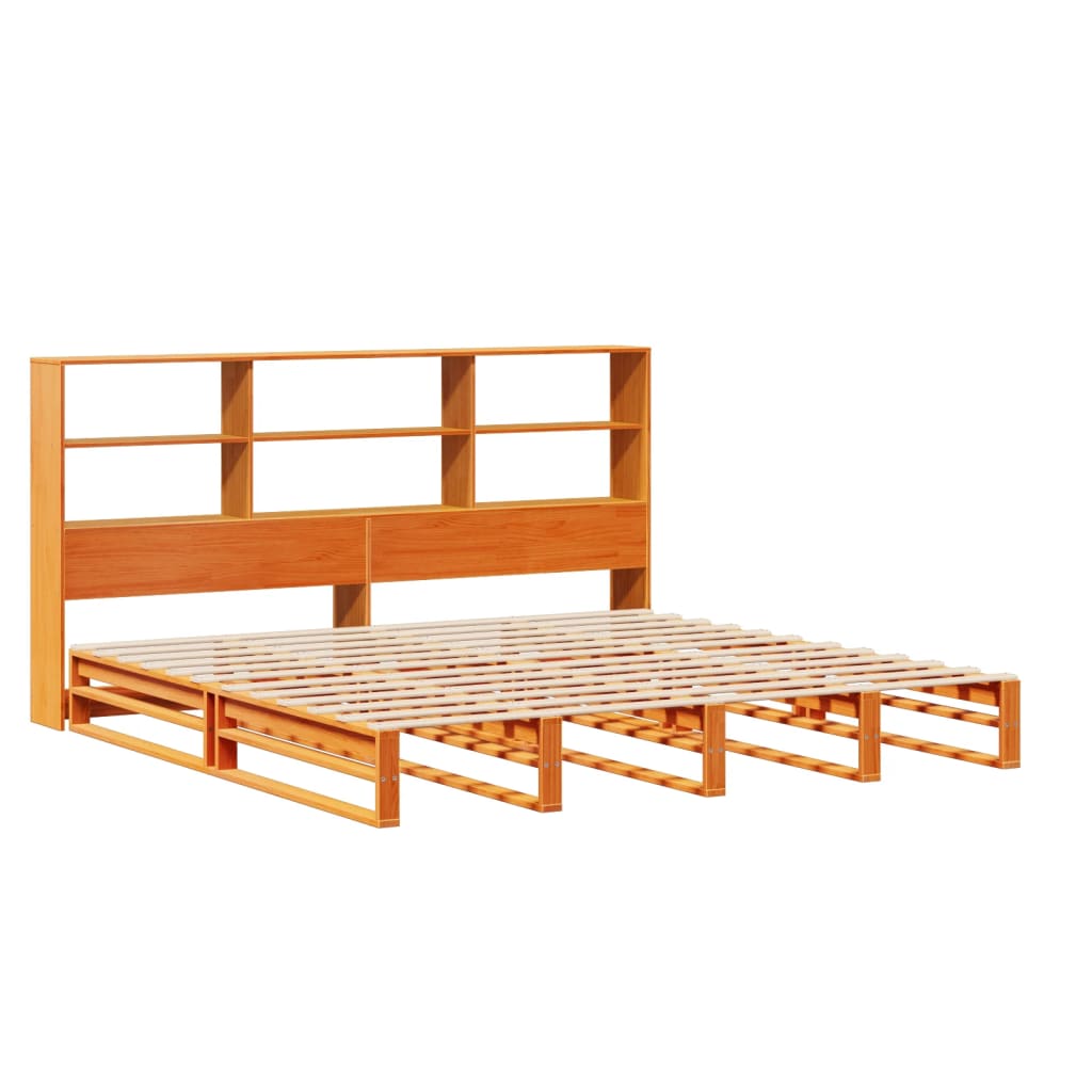 viaszbarna tömör fa könyvespolcos ágy matrac nélkül 180 x 200cm