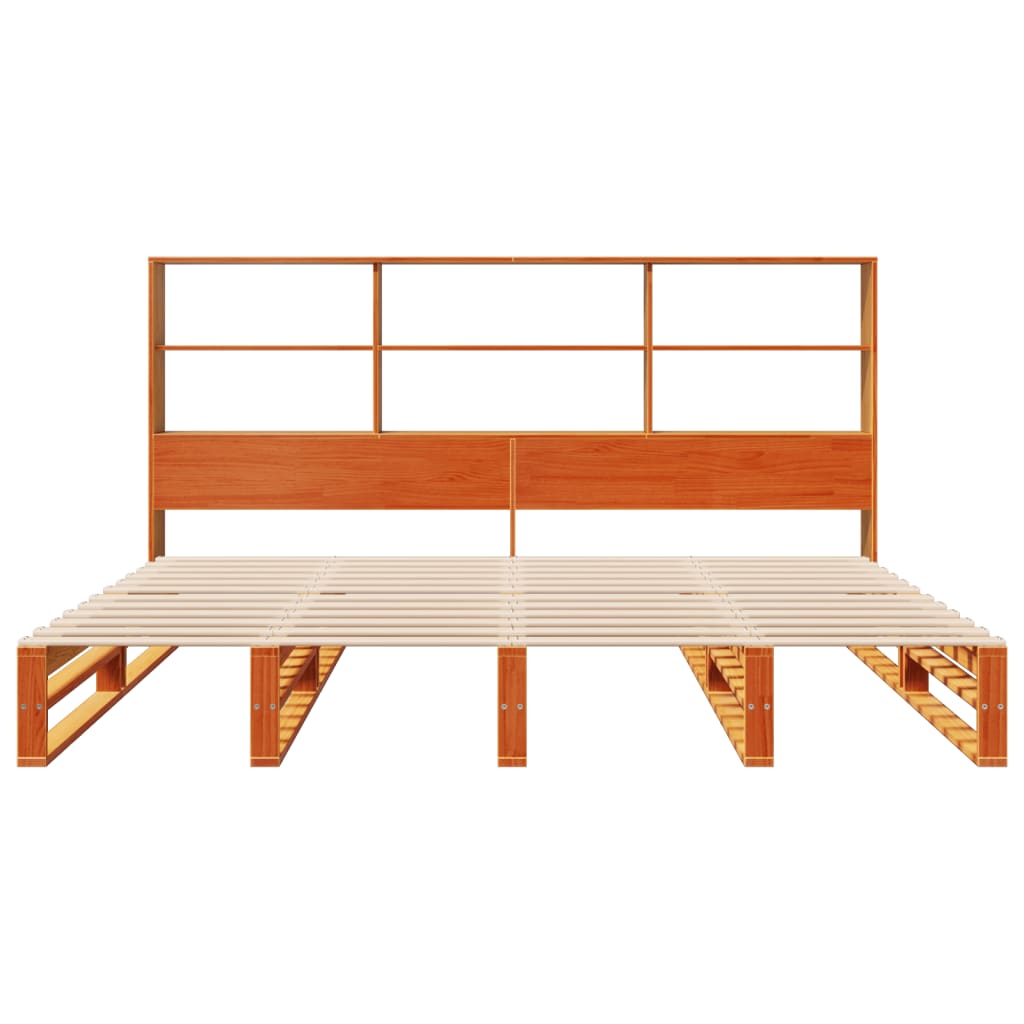 viaszbarna tömör fa könyvespolcos ágy matrac nélkül 180 x 200cm