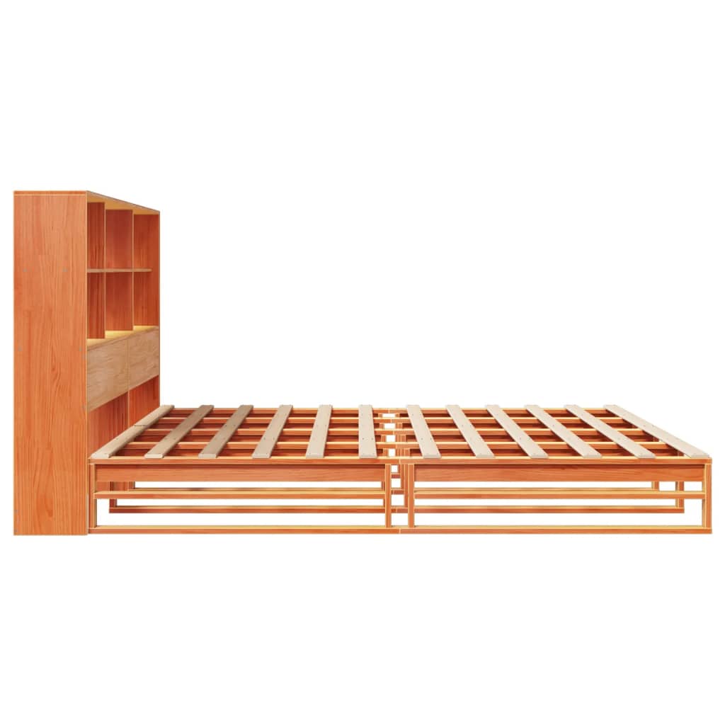 viaszbarna tömör fa könyvespolcos ágy matrac nélkül 180 x 200cm