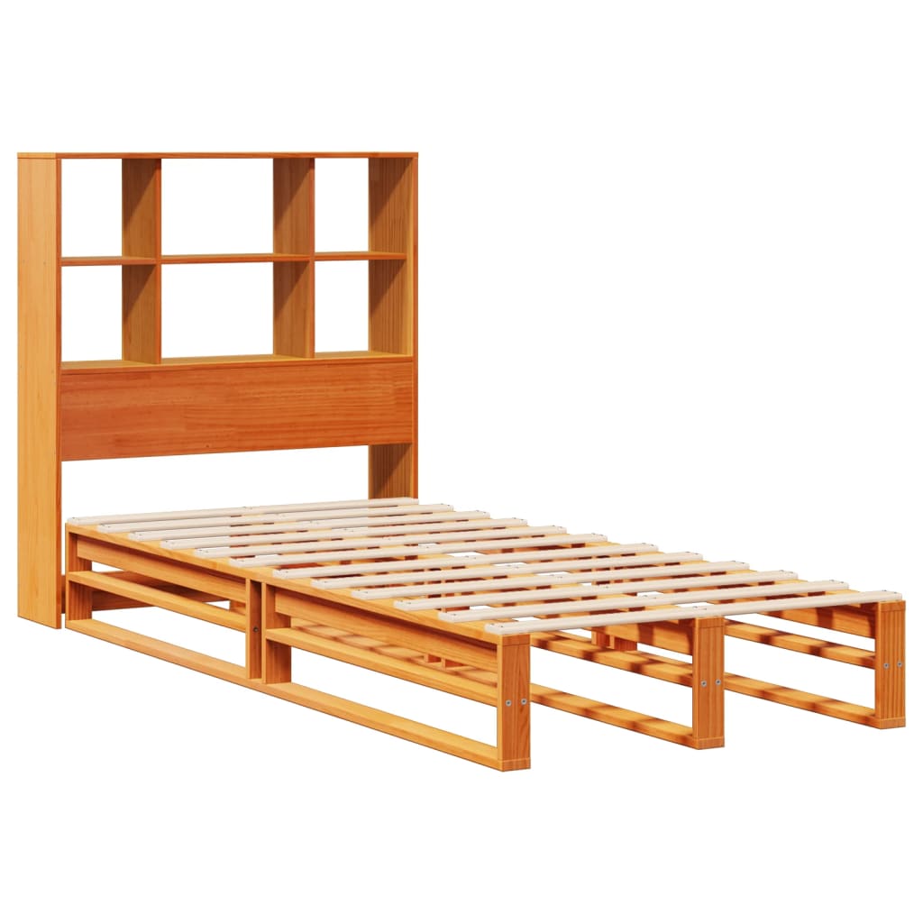 viaszbarna tömör fa könyvespolcos ágy matrac nélkül 75 x 190 cm