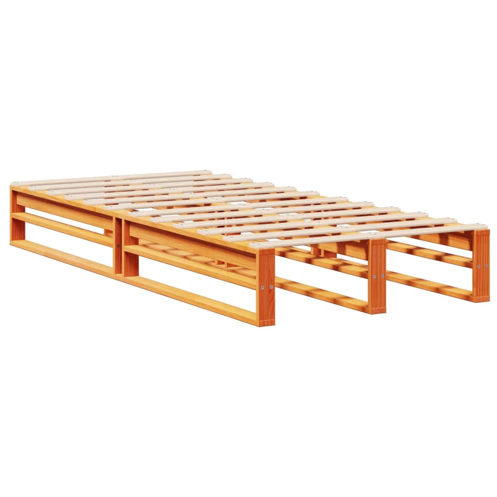 viaszbarna tömör fa könyvespolcos ágy matrac nélkül 75 x 190 cm