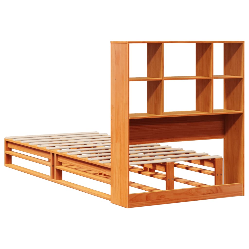 viaszbarna tömör fa könyvespolcos ágy matrac nélkül 75 x 190 cm