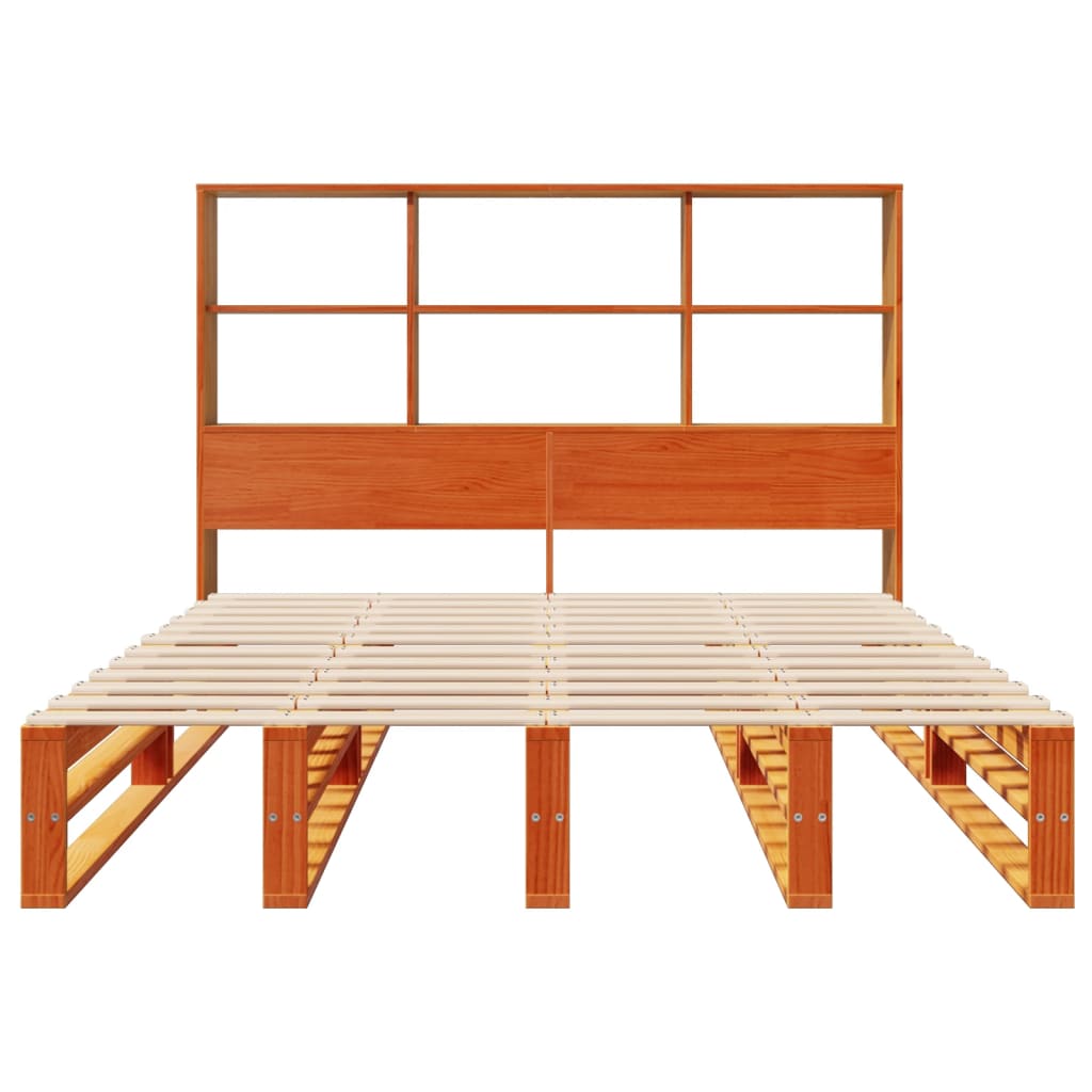 viaszbarna tömör fa könyvespolcos ágy matrac nélkül 120 x 190cm