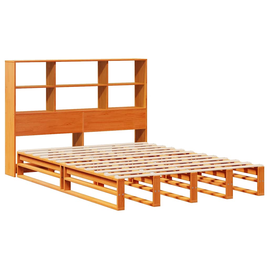 viaszbarna tömör fa könyvespolcos ágy matrac nélkül 140 x 190cm