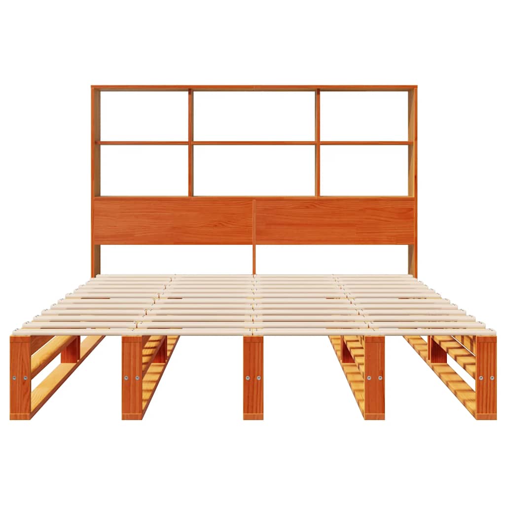 viaszbarna tömör fa könyvespolcos ágy matrac nélkül 140 x 190cm