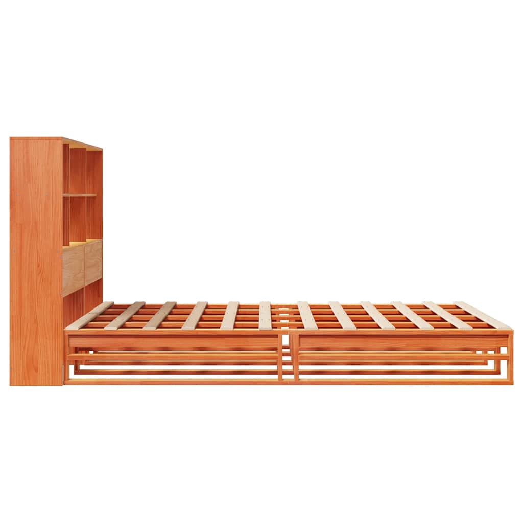 viaszbarna tömör fa könyvespolcos ágy matrac nélkül 140 x 190cm